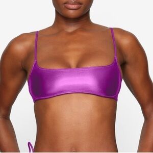 NEW SKIMS Metallic Swim Micro Scoop Pink Bikini Top XS Dragonfruit